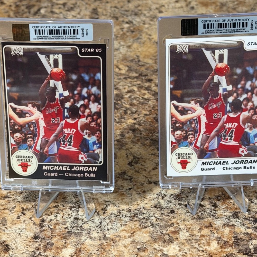 Set of 2 1985 star Michael Jordan #101 white and black border